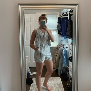 Black and white patterned romper